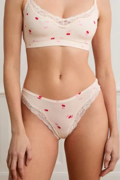 ETAM Tanga Brasileño|Tanga de microfibra con estampado de besos IMP FOND ROSA