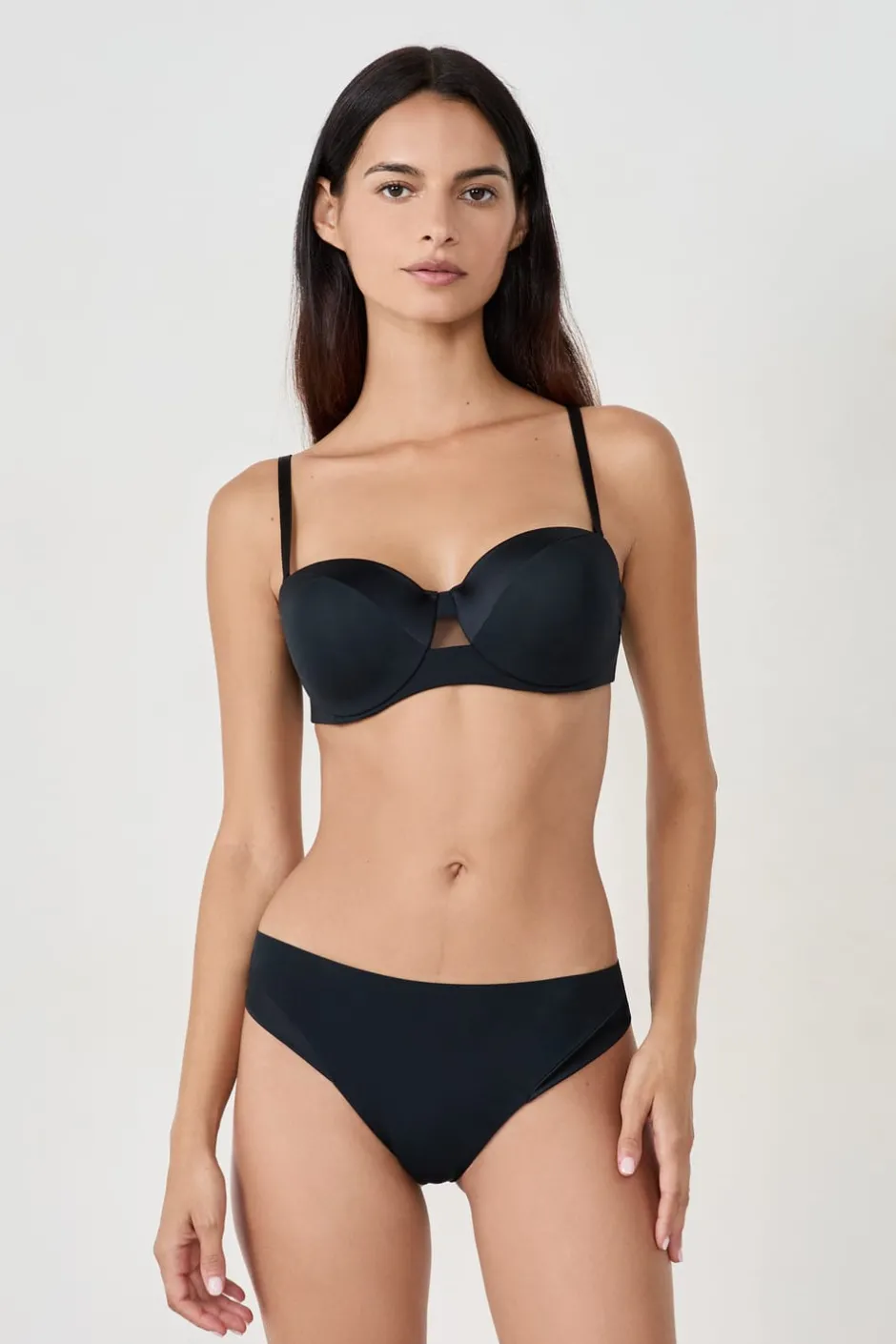 ETAM Braguitas Invisibles|Tanga Brasileño|Tanga de microfibra satinada NEGRO