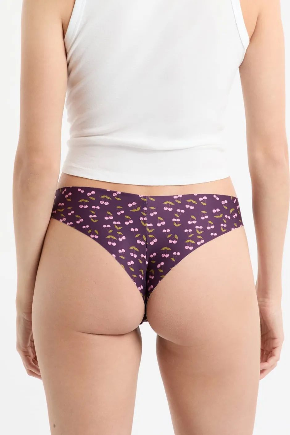 ETAM Tanga Brasileño|Braguitas Party|Tanga de microfibra sin costuras con motivos de cerezas VIOLET
