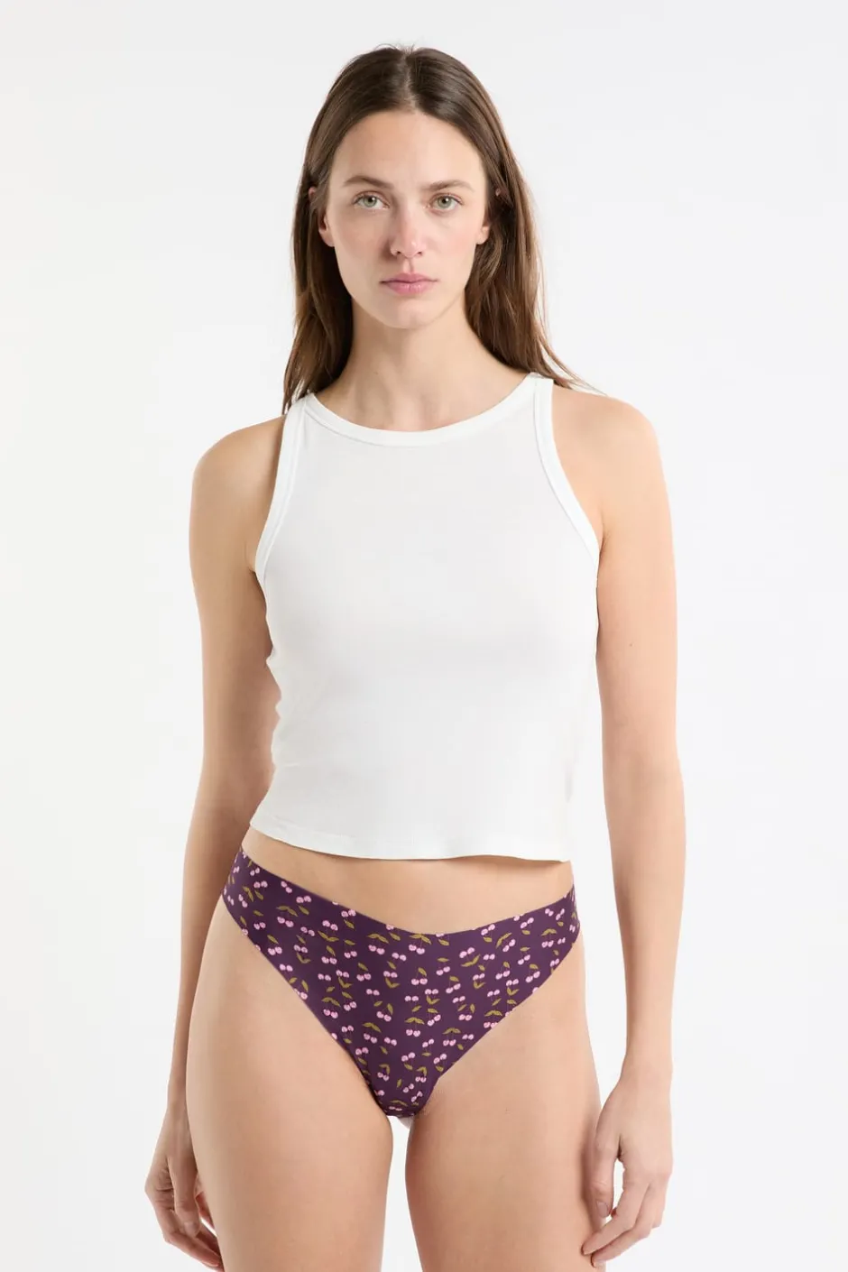 ETAM Tanga Brasileño|Braguitas Party|Tanga de microfibra sin costuras con motivos de cerezas VIOLET