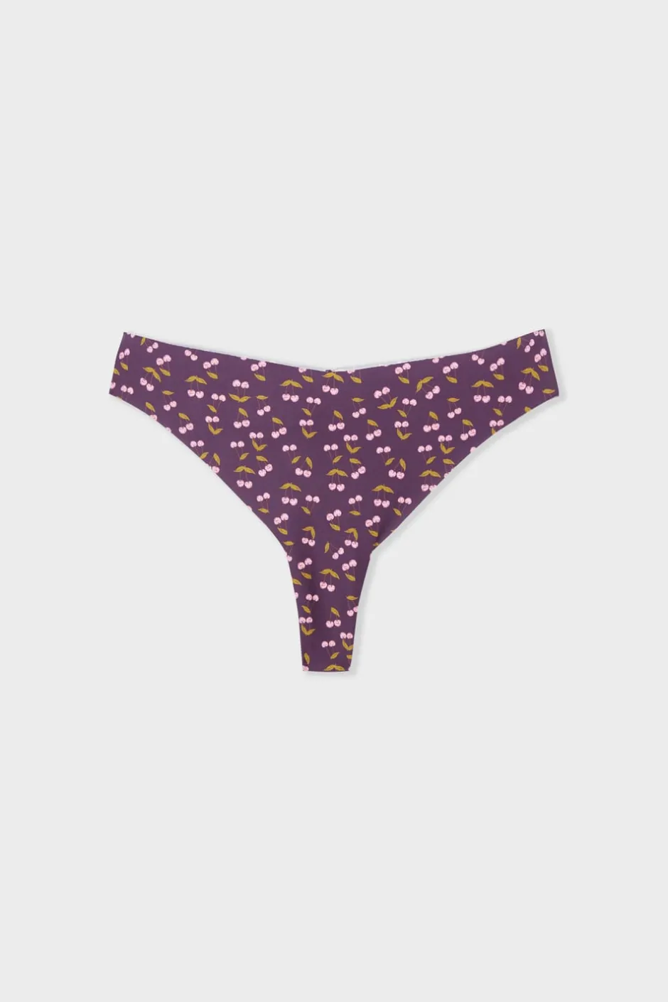 ETAM Tanga Brasileño|Braguitas Party|Tanga de microfibra sin costuras con motivos de cerezas VIOLET
