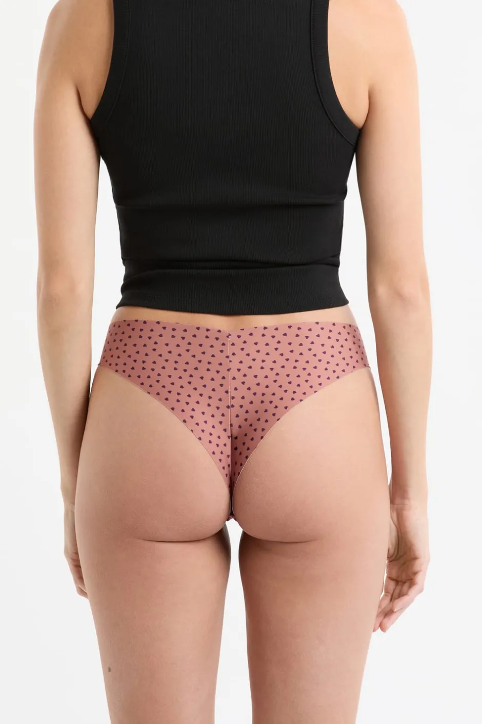 ETAM Tanga Brasileño|Braguitas Party|Tanga de microfibra sin costuras con motivos de corazones MARRÓN