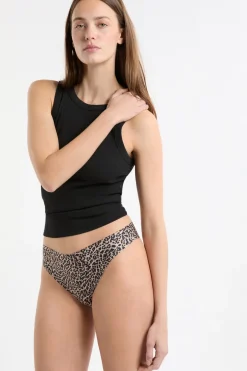 ETAM Tanga Brasileño|Braguitas Party|Tanga de microfibra sin costuras con estampado de leopardo IMP FD MARRÓN