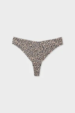 ETAM Tanga Brasileño|Braguitas Party|Tanga de microfibra sin costuras con estampado de leopardo IMP FD MARRÓN