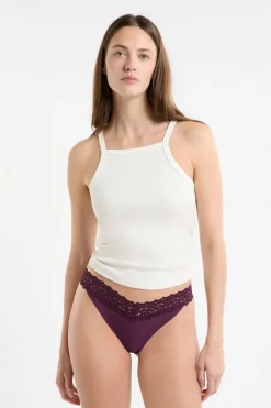 ETAM Tanga Brasileño|Braguitas Party|Tanga de microfibra y encaje MORADO
