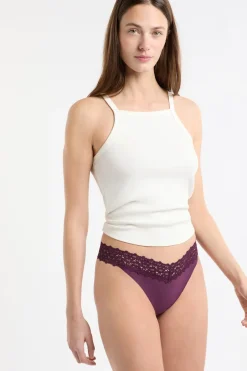 ETAM Tanga Brasileño|Braguitas Party|Tanga de microfibra y encaje MORADO