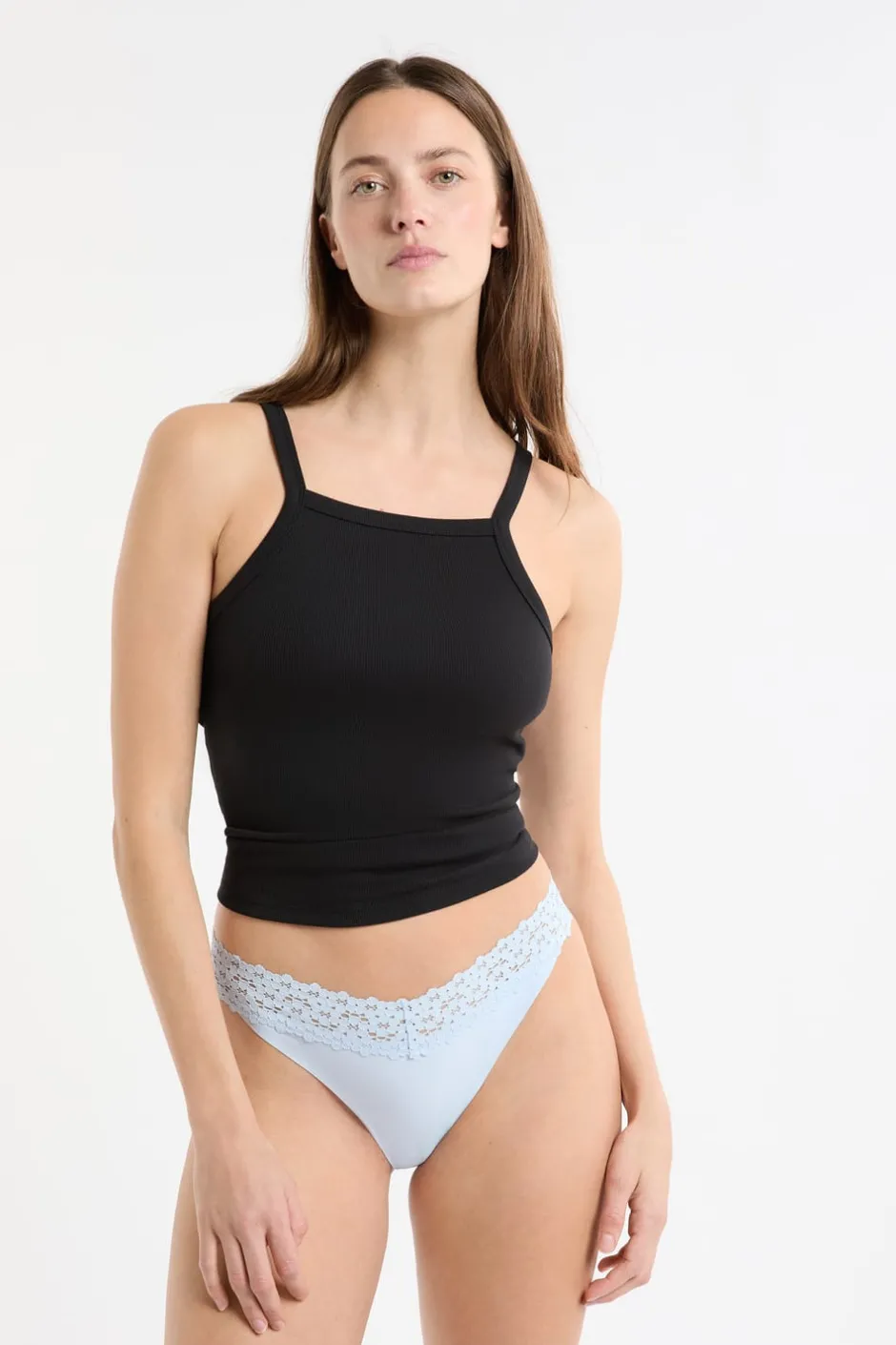 ETAM Tanga Brasileño|Braguitas Party|Tanga de microfibra y encaje AZUL LAGUNA