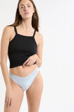 ETAM Tanga Brasileño|Braguitas Party|Tanga de microfibra y encaje AZUL LAGUNA