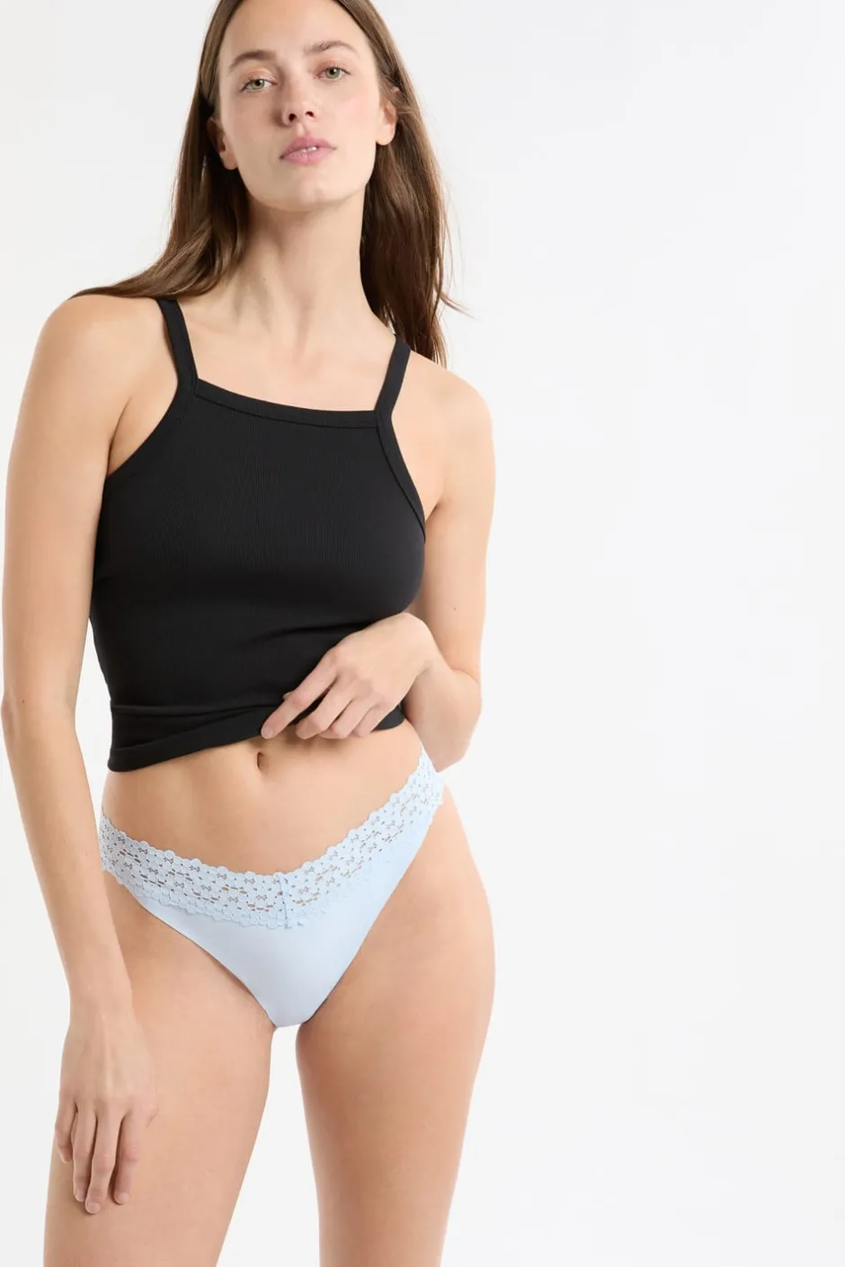 ETAM Tanga Brasileño|Braguitas Party|Tanga de microfibra y encaje AZUL LAGUNA