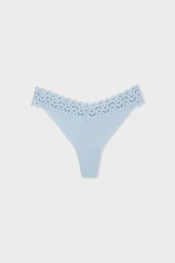 ETAM Tanga Brasileño|Braguitas Party|Tanga de microfibra y encaje AZUL LAGUNA