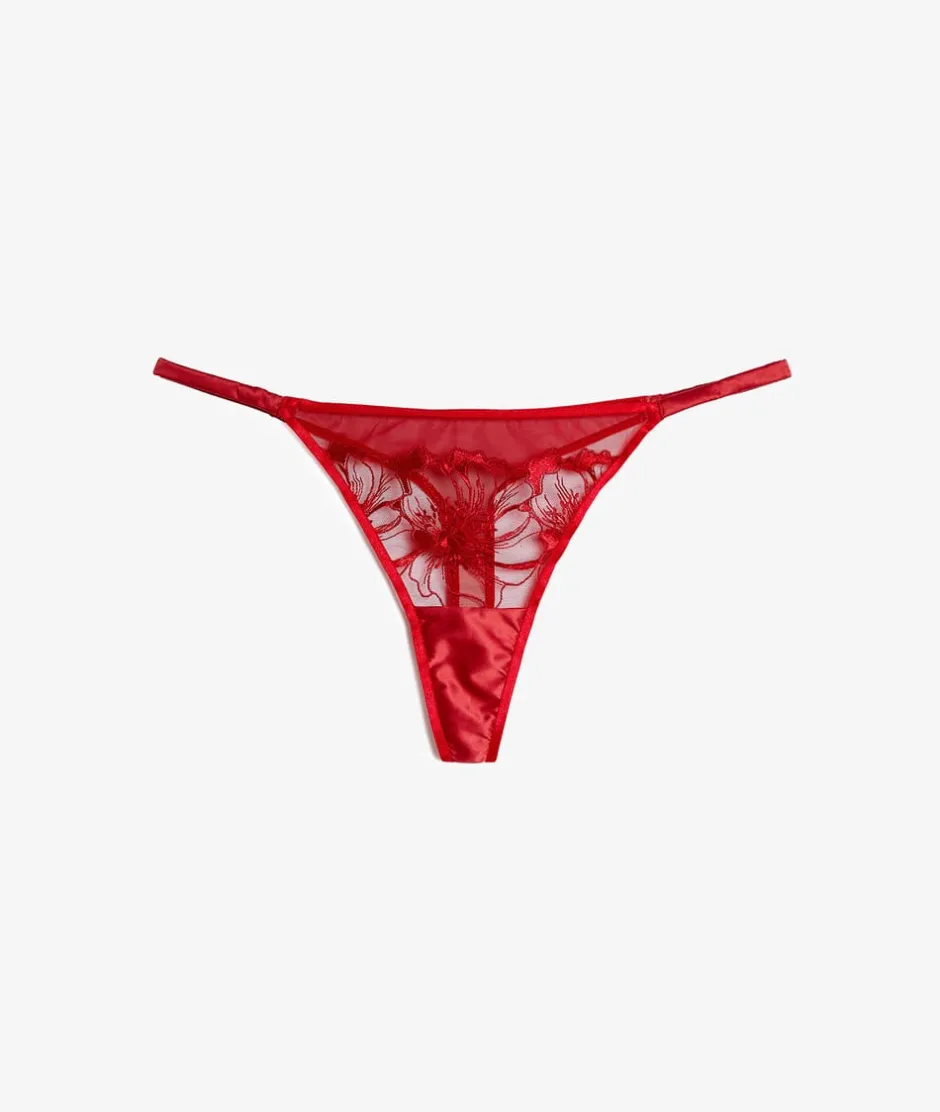 ETAM Tanga|Tanga de tul bordado ROJO