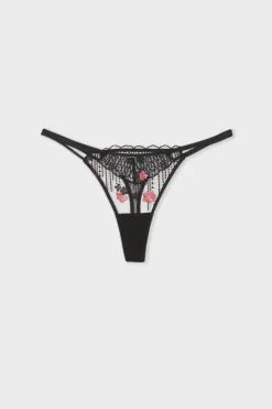 ETAM Tanga|Tanga de tul bordado NEGRO