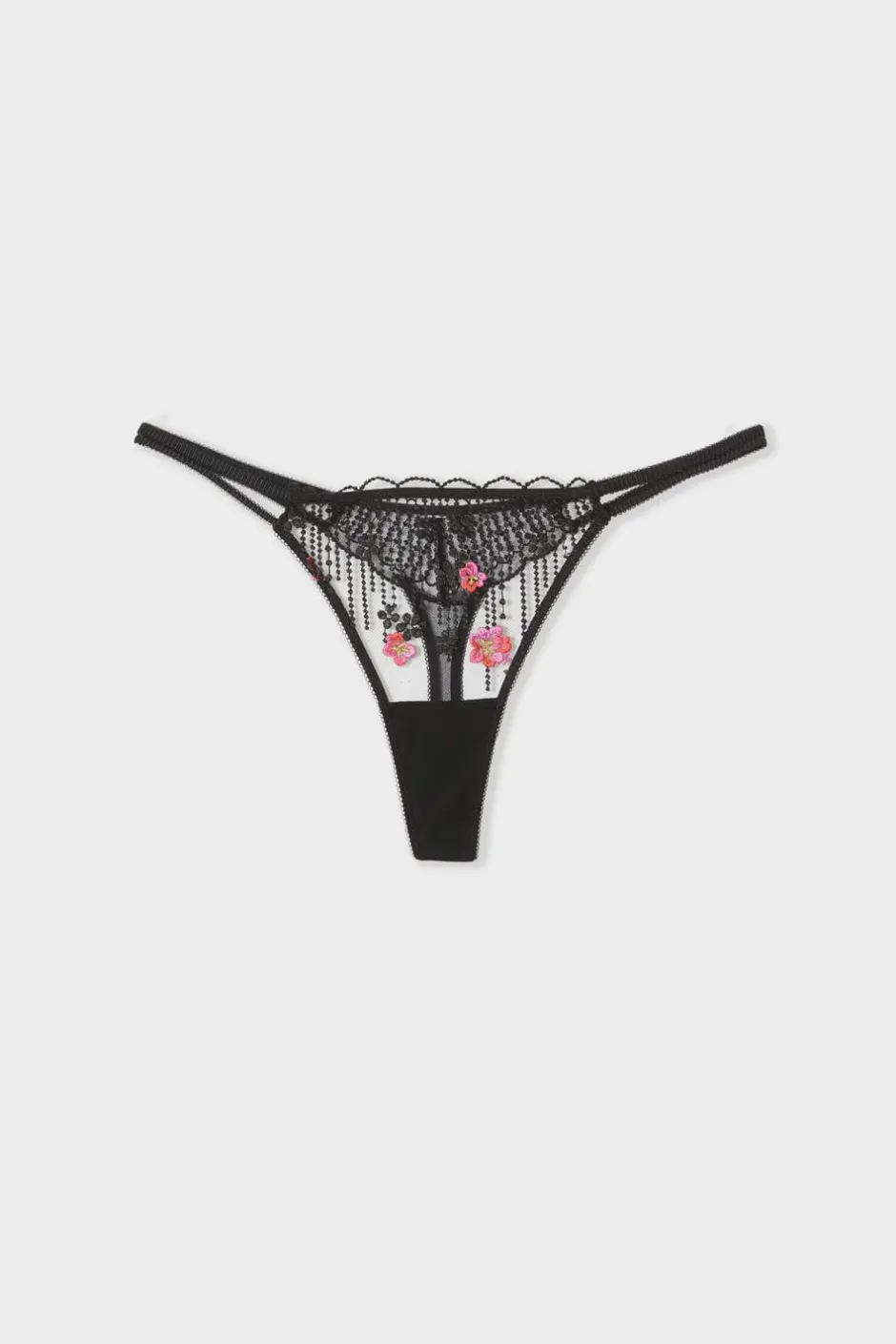 ETAM Tanga|Tanga de tul bordado NEGRO