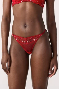 ETAM Braguitas Sexy|Tanga|Tanga de tul bordado ROJO