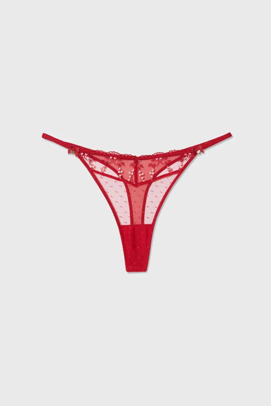 ETAM Braguitas Sexy|Tanga|Tanga de tul bordado ROJO