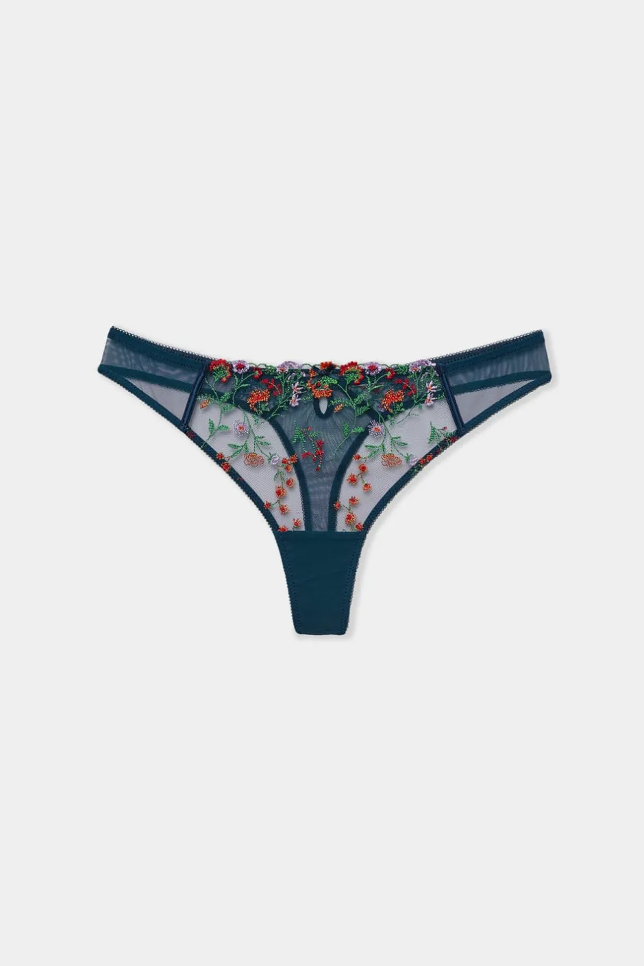 ETAM Tanga|Tanga de tul bordado AZUL PETRÓLEO