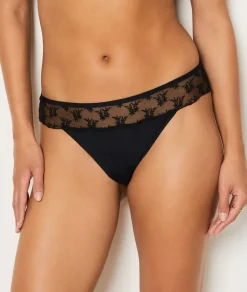 ETAM Tanga Brasileño|Tanga de tul bordado NEGRO