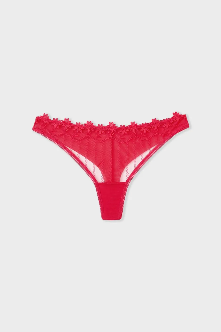 ETAM Tanga Brasileño|Tanga de tul con bordado floral FUCSIA