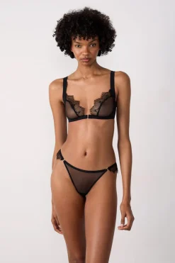 ETAM Tanga|Braguitas Encaje|Tanga de tul con detalle de encaje NEGRO