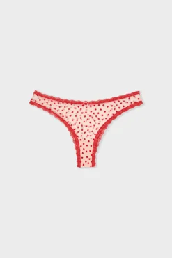 ETAM Tanga Brasileño|Braguitas Party|Tanga de tul con estampado de corazones IMP FOND ROSA