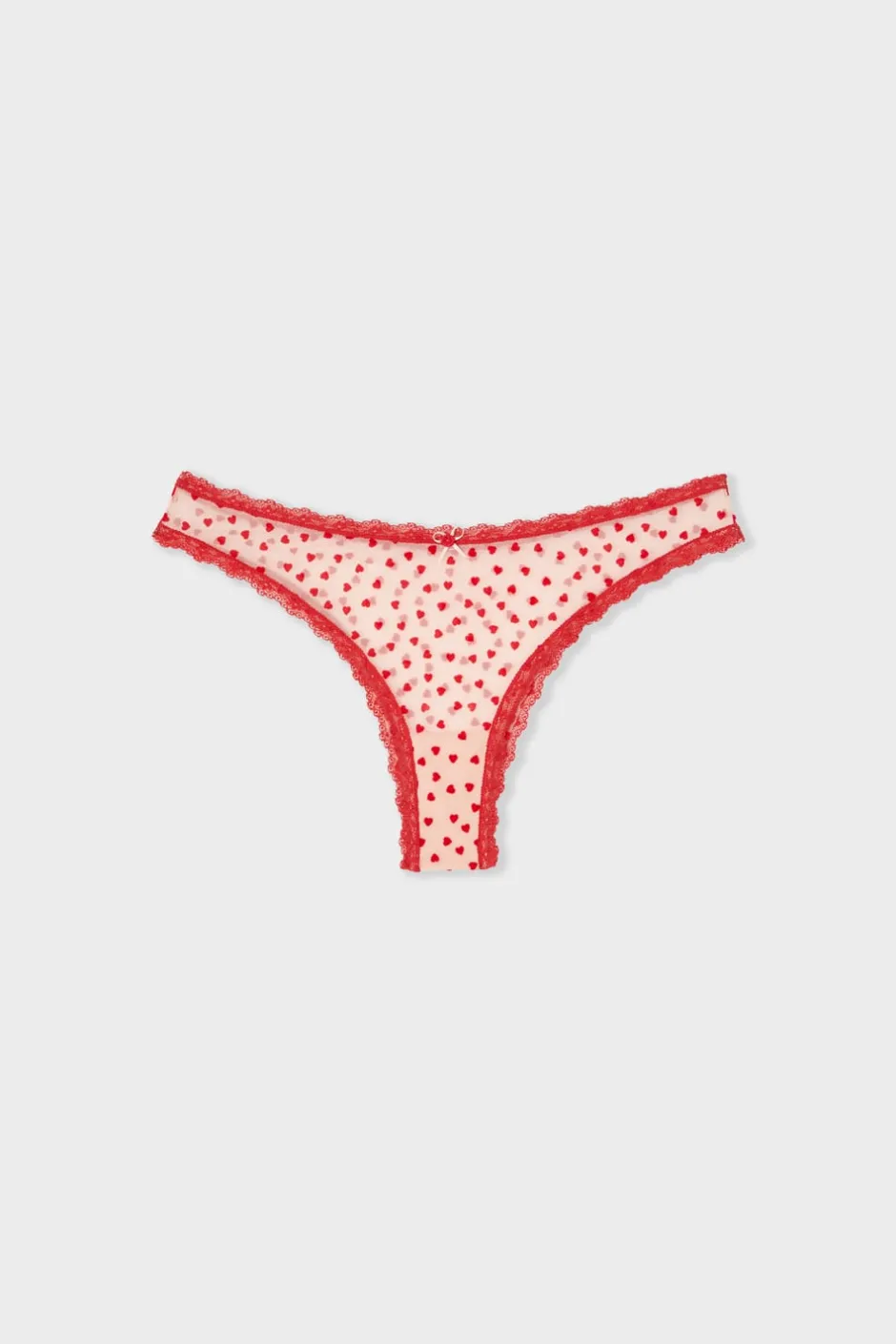 ETAM Tanga Brasileño|Braguitas Party|Tanga de tul con estampado de corazones IMP FOND ROSA