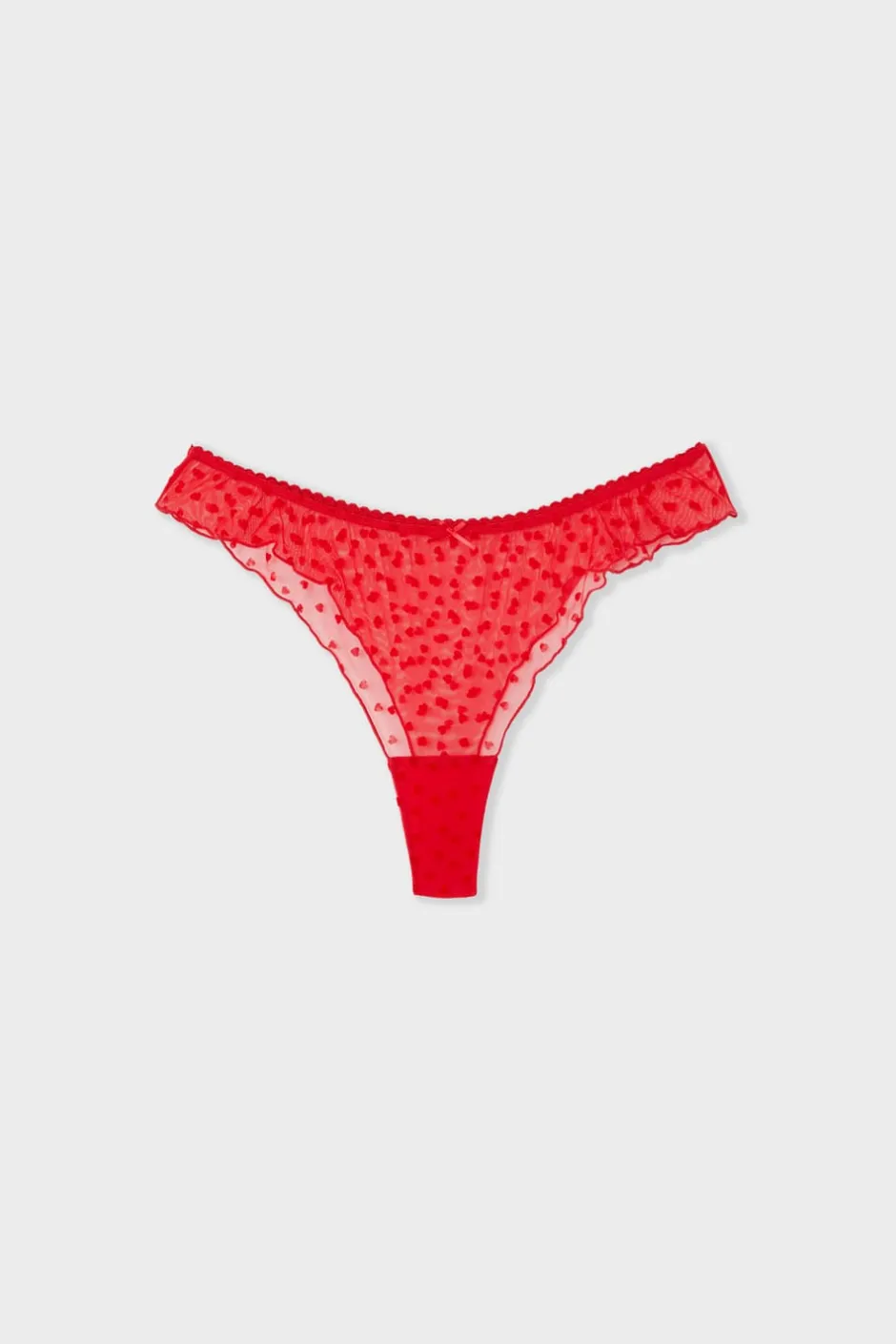 ETAM Tanga Brasileño|Braguitas Party|Tanga de tul flocado con motivos de corazones IMP FONDO ROSA