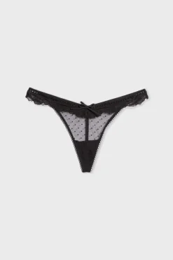 ETAM Braguitas Sexy|Braguitas Encaje|Tanga de tul y encaje NEGRO