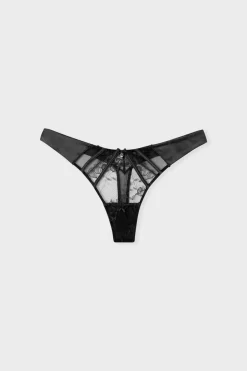 ETAM Braguitas Encaje|Tanga|Tanga de tul y satén NEGRO