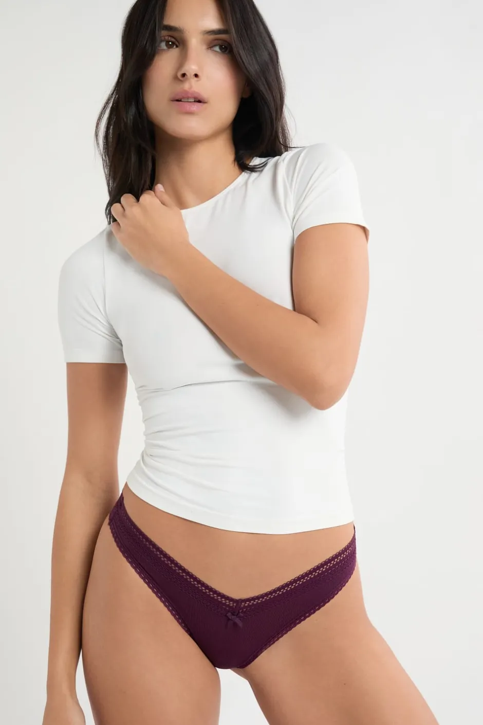 ETAM Tanga Brasileño|Braguitas Party|Tanga en forma de V de microfibra con detalles de encaje ROSA CARAMELO