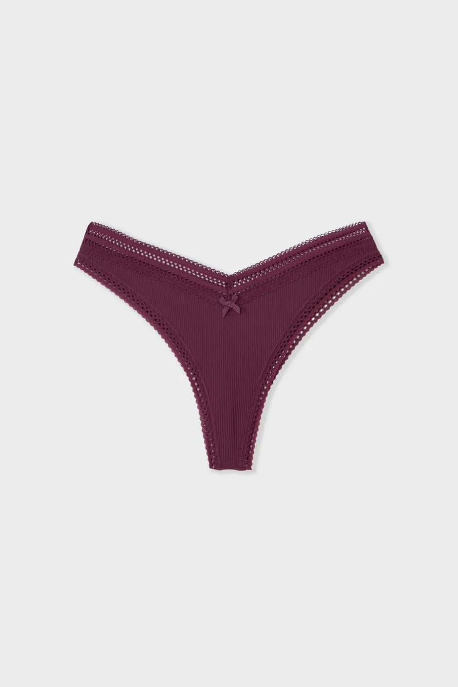 ETAM Tanga Brasileño|Braguitas Party|Tanga en forma de V de microfibra con detalles de encaje ROSA CARAMELO