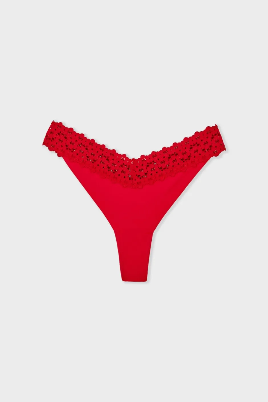 ETAM Tanga Brasileño|Braguitas Party|Tanga en V de microfibra y encaje ROJO