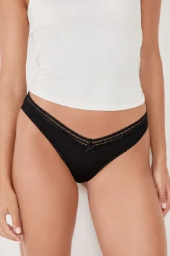 ETAM Tanga Brasileño|Braguitas Party|Tanga en V de microfibra y encaje NEGRO