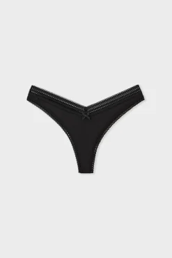 ETAM Tanga Brasileño|Braguitas Party|Tanga en V de microfibra y encaje NEGRO