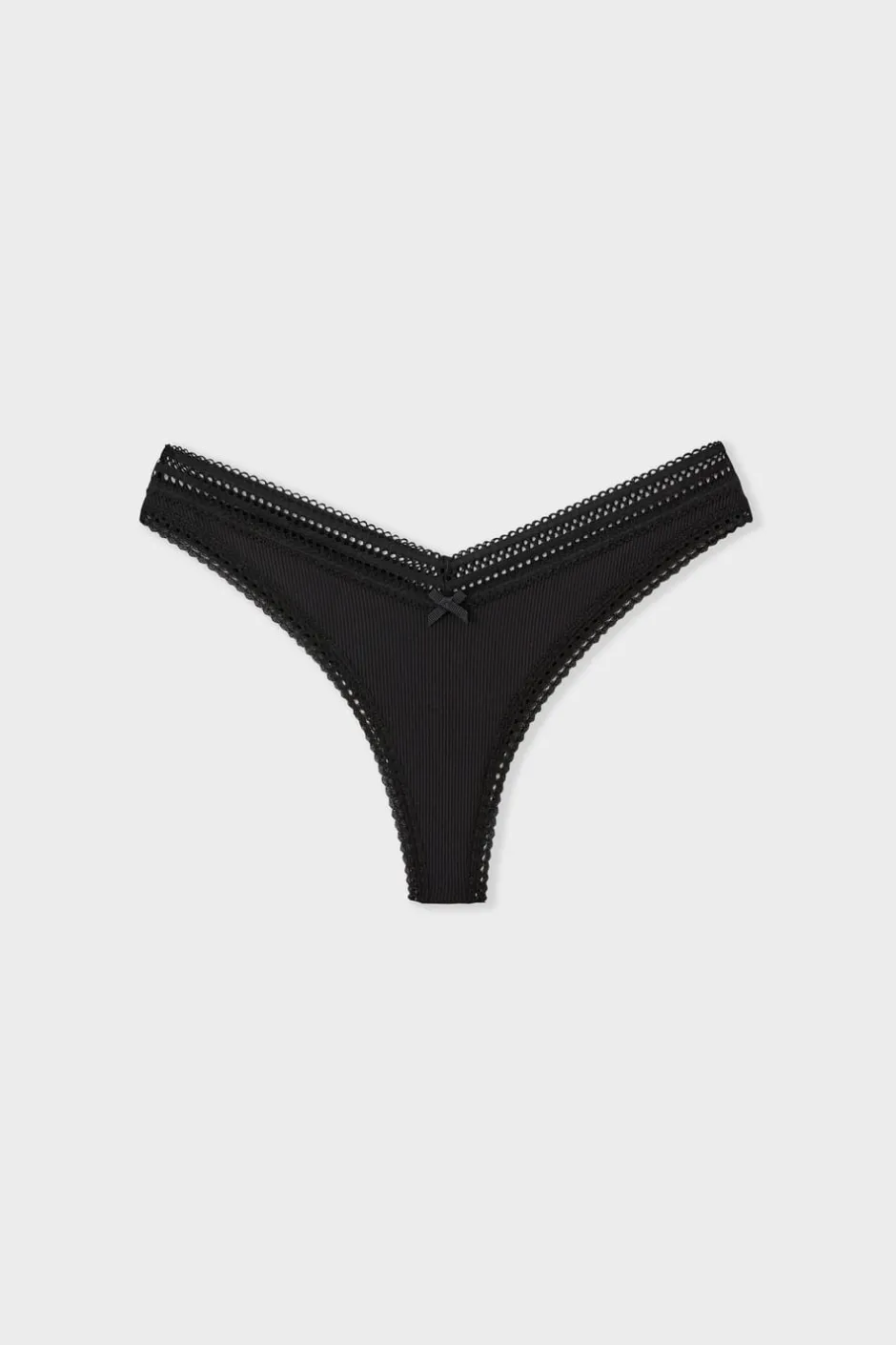 ETAM Tanga Brasileño|Braguitas Party|Tanga en V de microfibra y encaje NEGRO