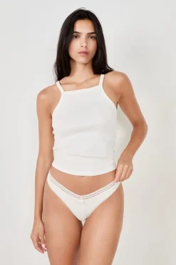 ETAM Tanga Brasileño|Braguitas Party|Tanga en V de microfibra y encaje BLANCO