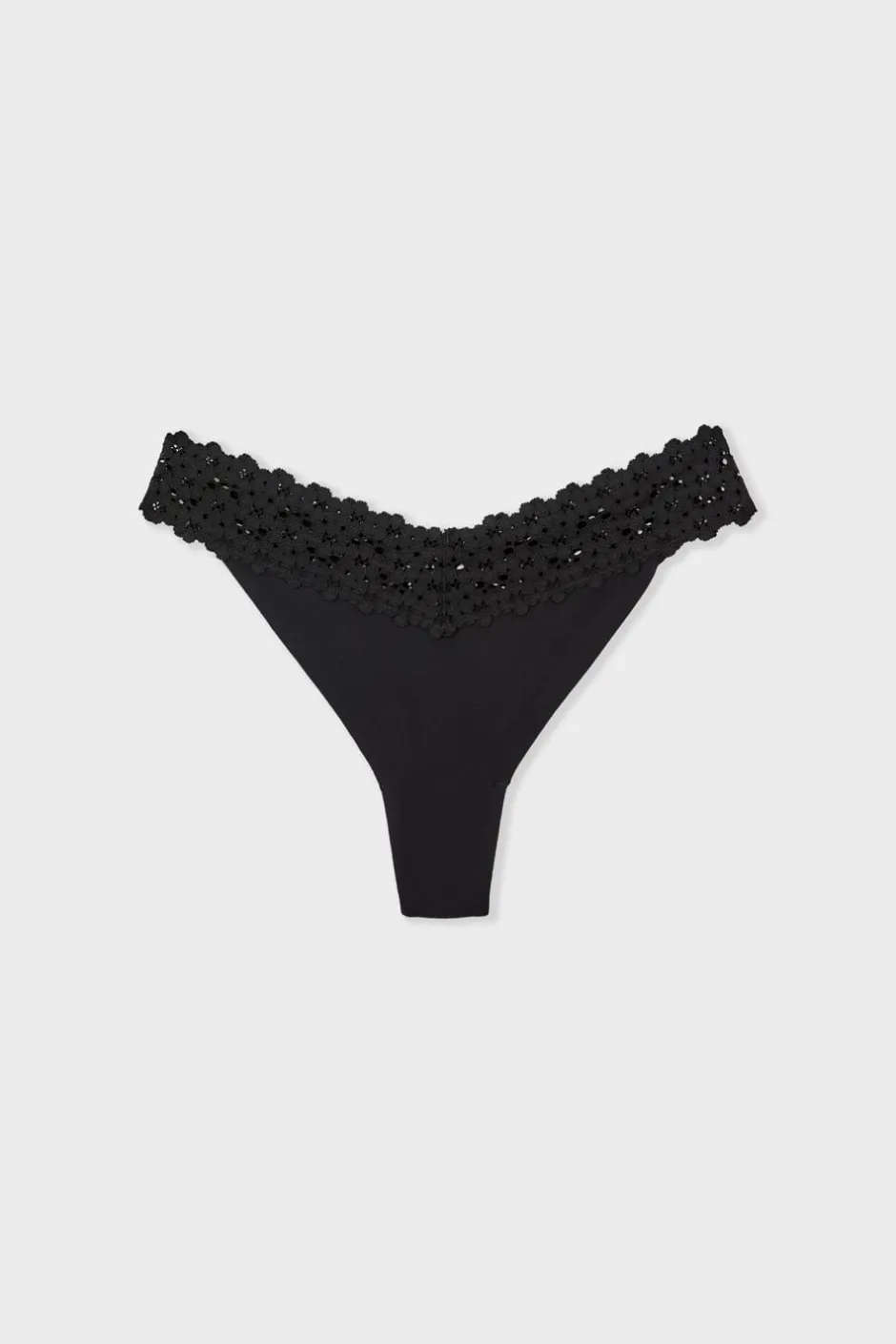 ETAM Tanga Brasileño|Braguitas Party|Tanga en V de microfibra y encaje NEGRO