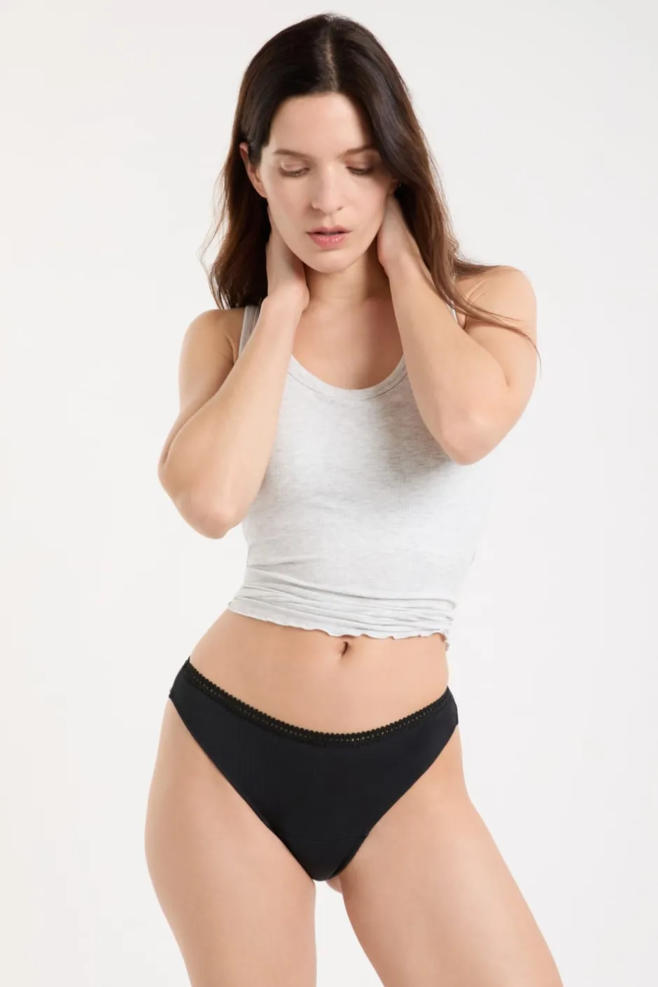 ETAM Tanga Brasileño|Braguitas Menstruales|Tanga menstrual - Flujo ligero NEGRO