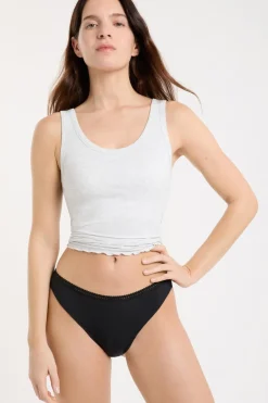 ETAM Tanga Brasileño|Braguitas Menstruales|Tanga menstrual - Flujo ligero NEGRO