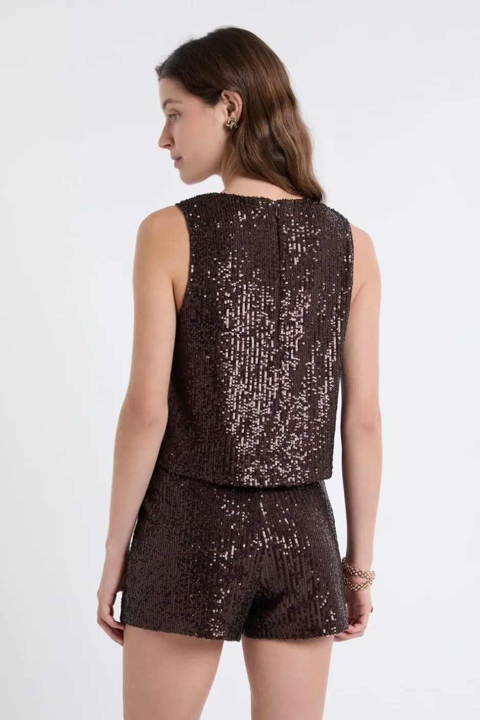 ETAM Cuello Redondo|Top à sequins CHOCOLAT