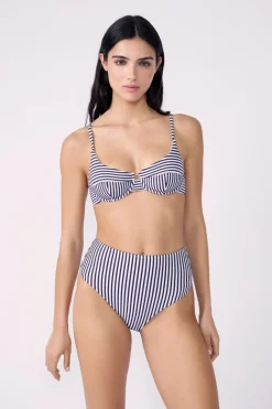 ETAM Con Aro|Sujetadores Talla Grande: Copas D-G|Top bikini balconnet de rayas MARINO
