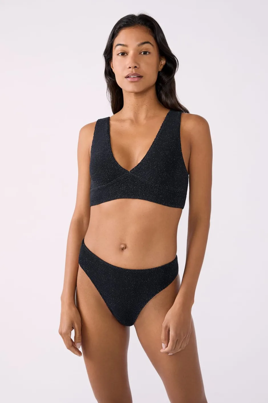 ETAM Triángulos|Top bikini tejido brillante PLATA