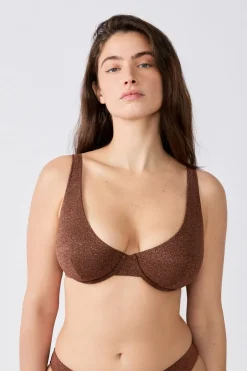 ETAM Con Aro|Top bikini triangular brillante MARRON