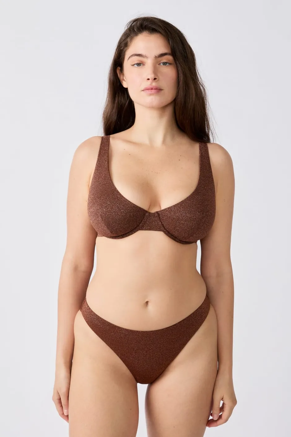 ETAM Con Aro|Top bikini triangular brillante MARRON
