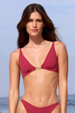 ETAM Triángulos|Top bikini triangular detalles joya MARRÓN