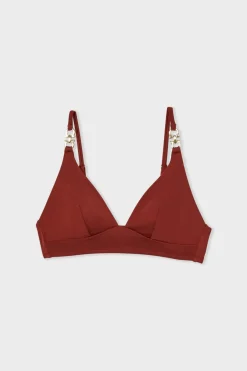 ETAM Triángulos|Top bikini triangular detalle joya MARRÓN