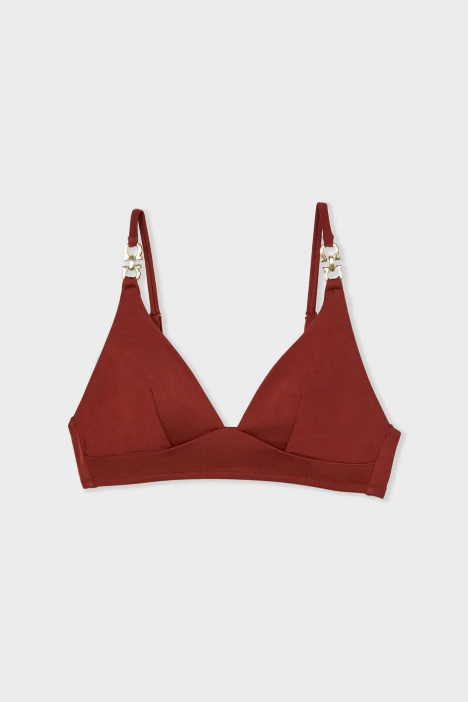 ETAM Triángulos|Top bikini triangular detalle joya MARRÓN