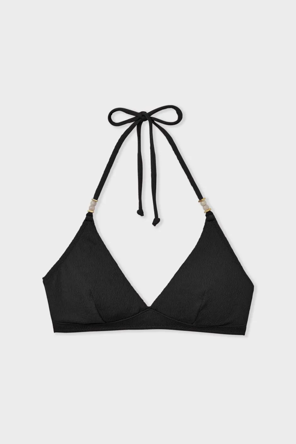 ETAM Triángulos|Top bikini triangular detalles perlas NEGRO