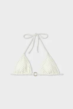 ETAM Triángulos|Top bikini triangular detalle joya BLANCO