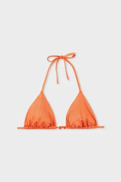 ETAM Triángulos|Top bikini triangular detalle perla NARANJA