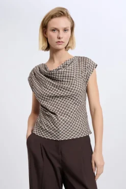 ETAM Cuello Redondo|Top col bénitier à carreaux BEIGE